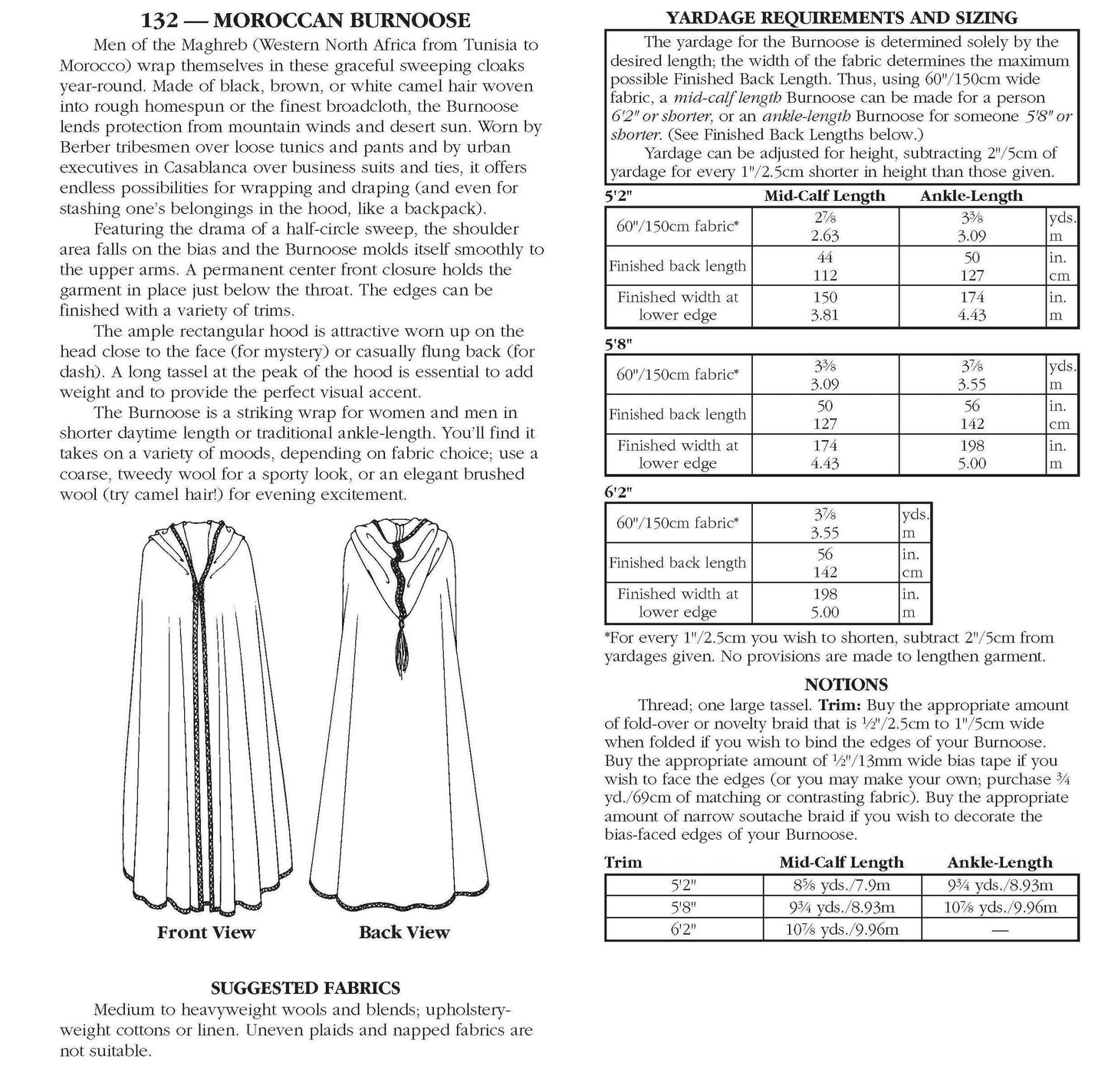 132 Moroccan Burnoose - Sewing Pattern
