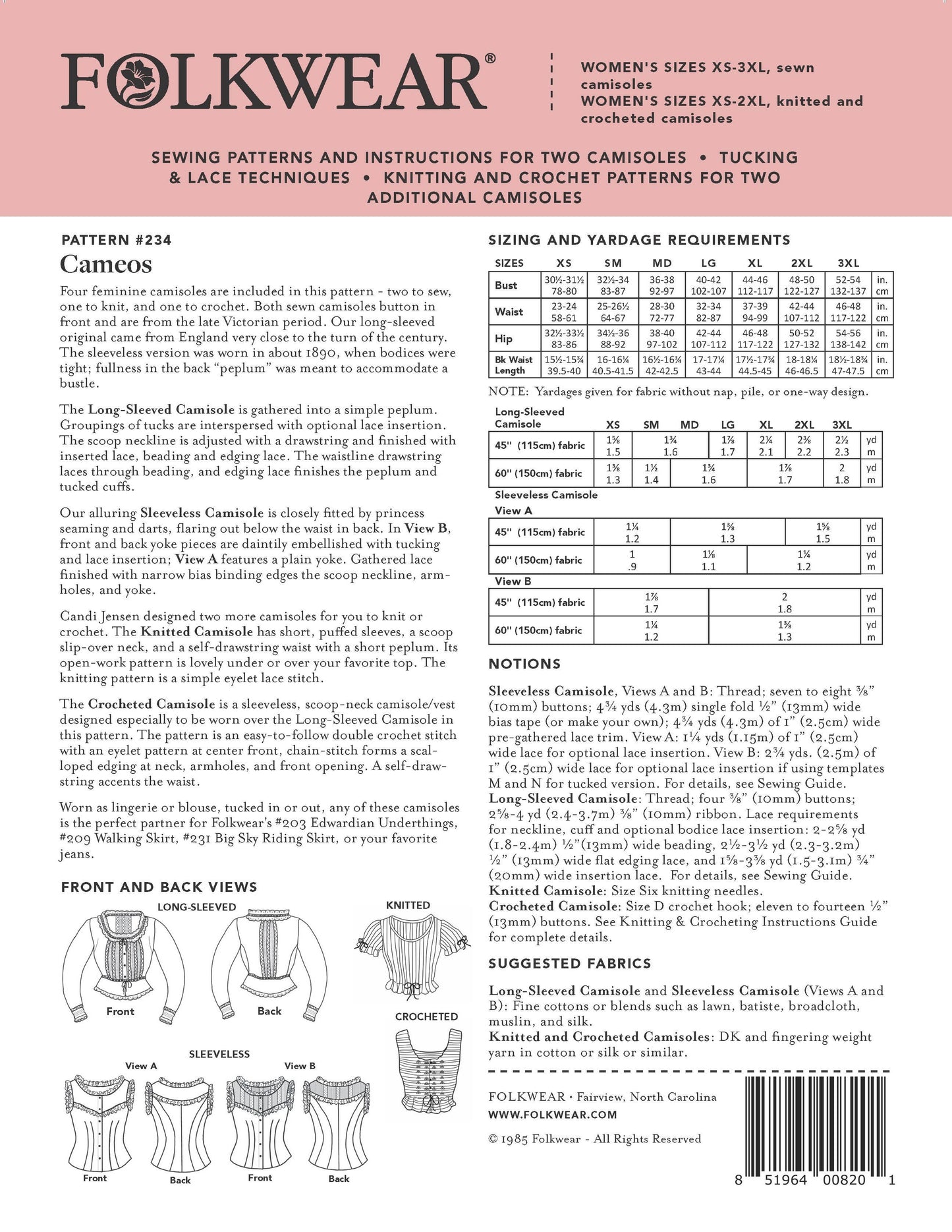 234 Cameos - Sewing Pattern