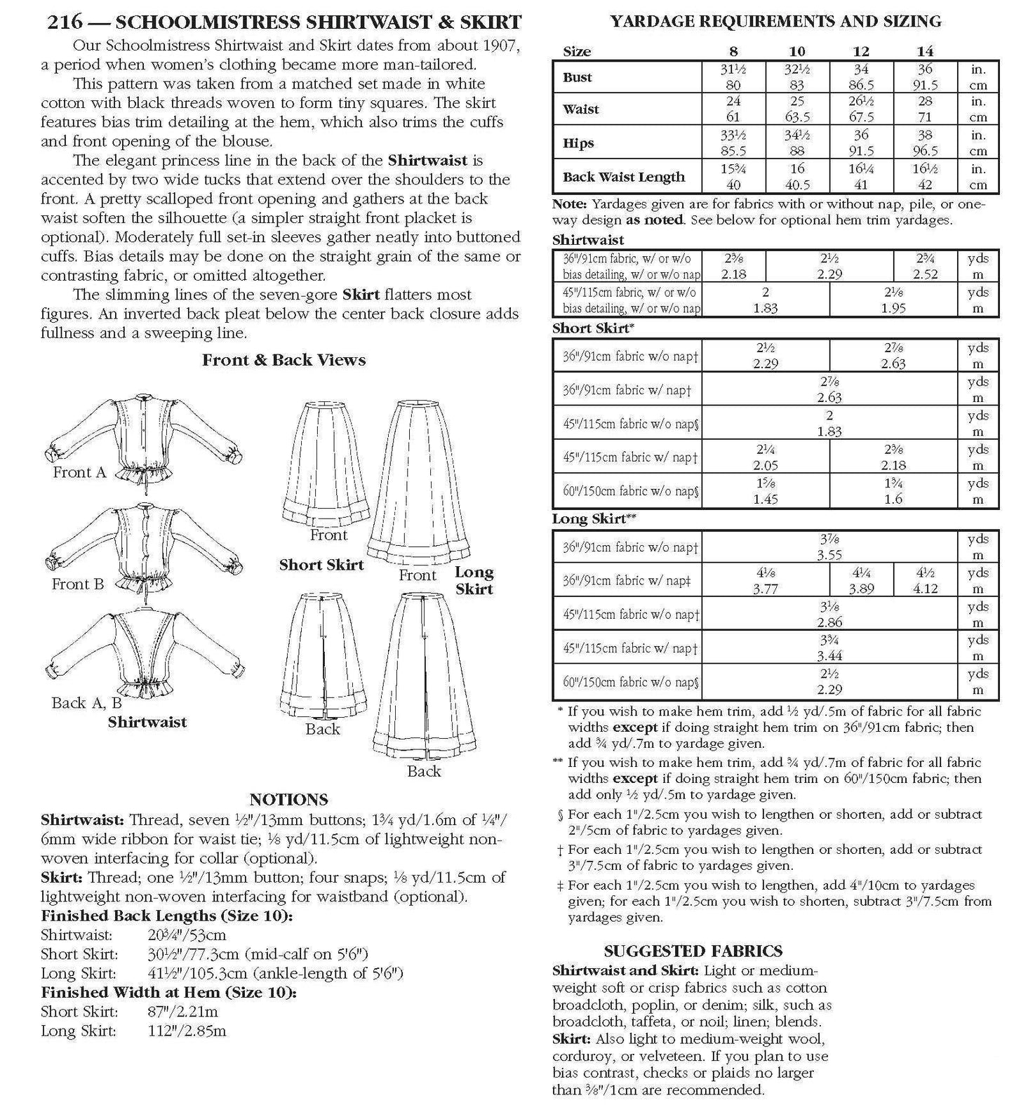 216 Schoolmistress' Shirtwaist & Skirt