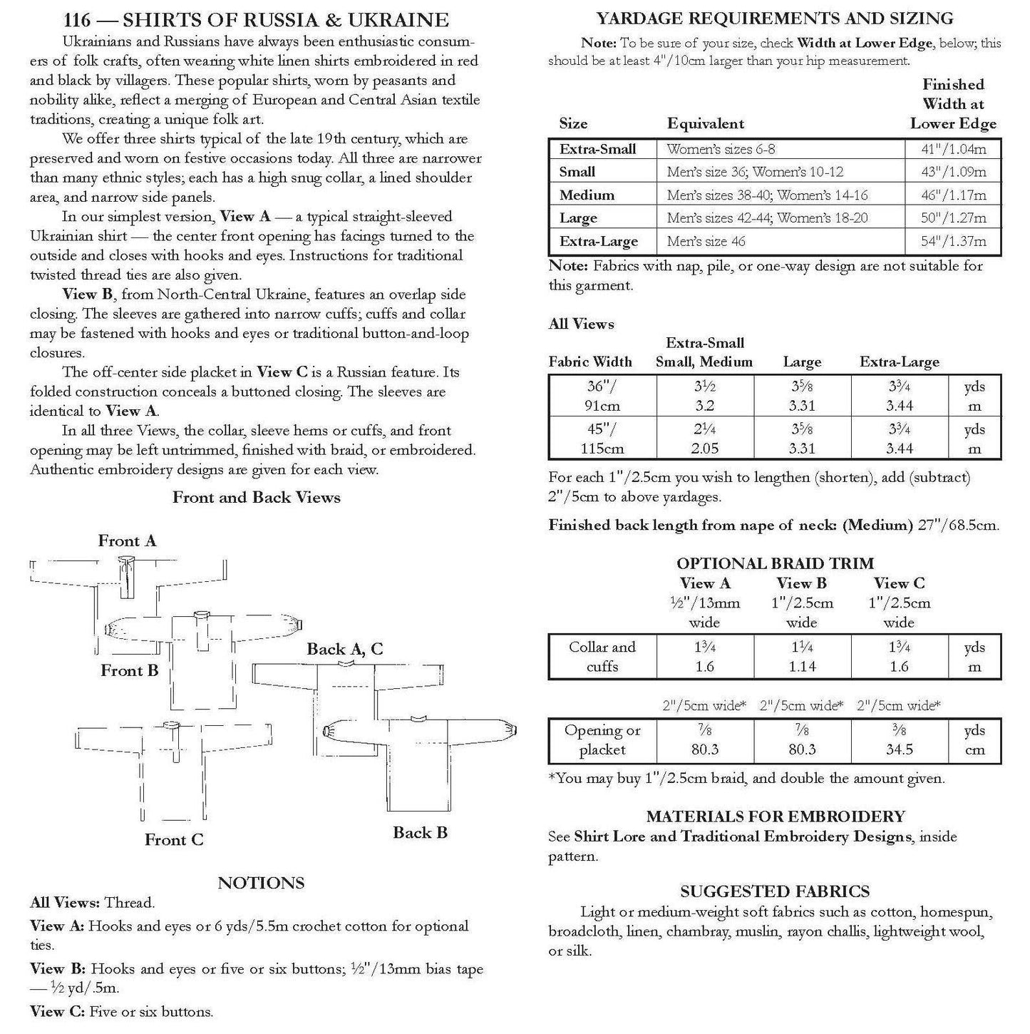 116 Shirts of Russia & Ukraine - Sewing Pattern