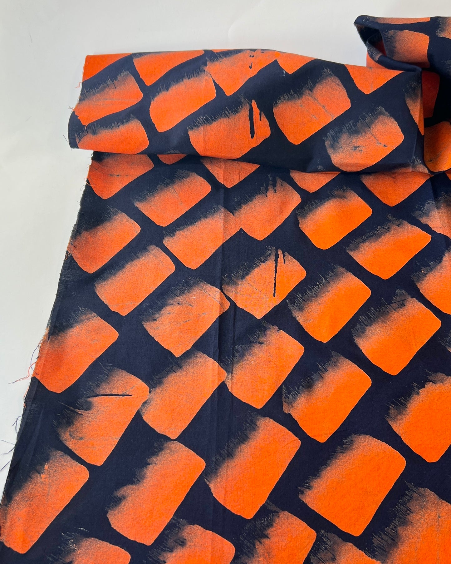 Orange and Navy Brush Mark Batiki