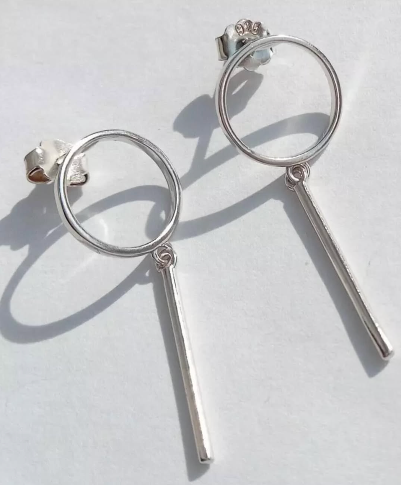 Silver Circle Rod Dangle Earrings