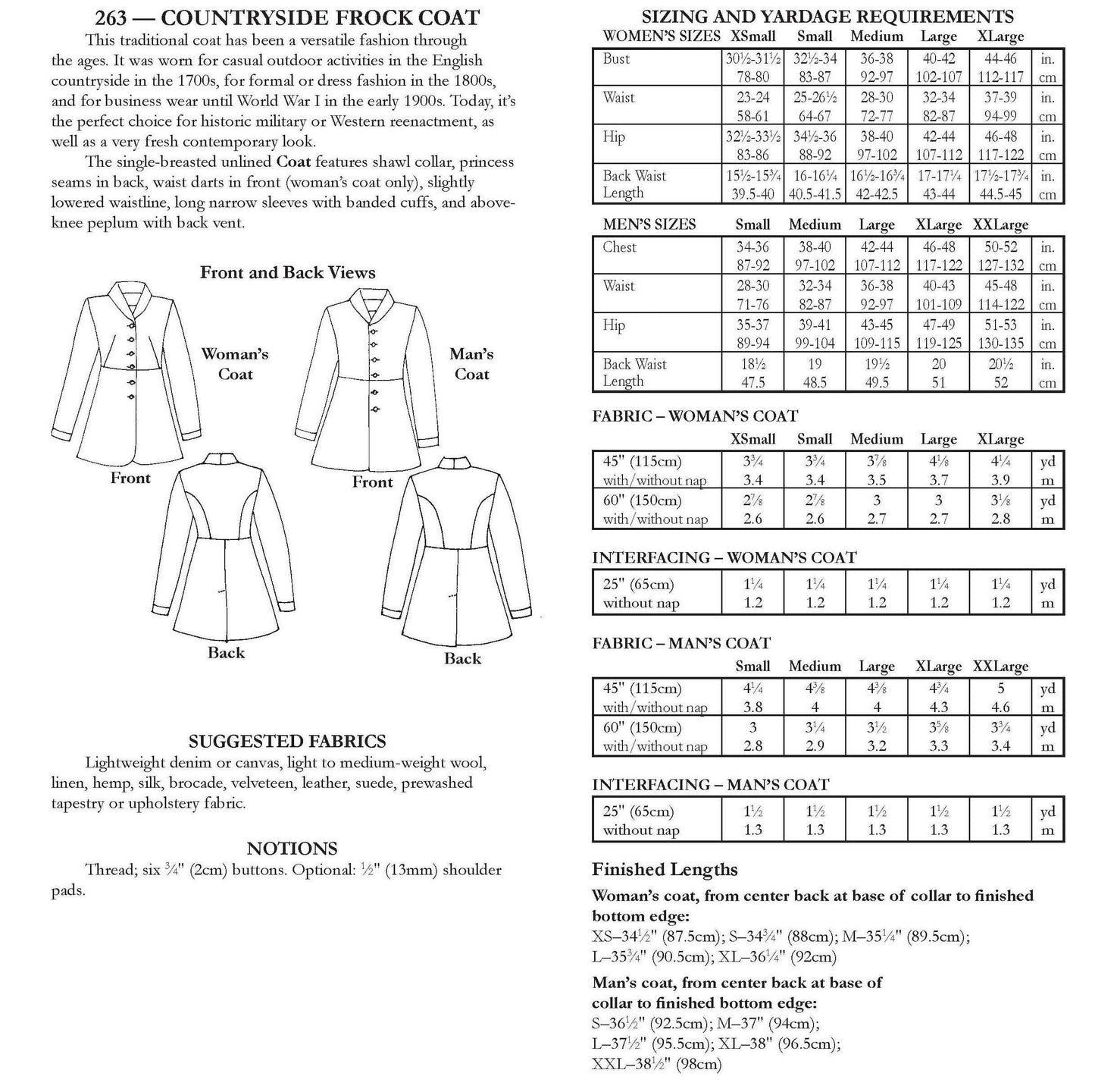 263 Countryside Frock Coat - Sewing Pattern