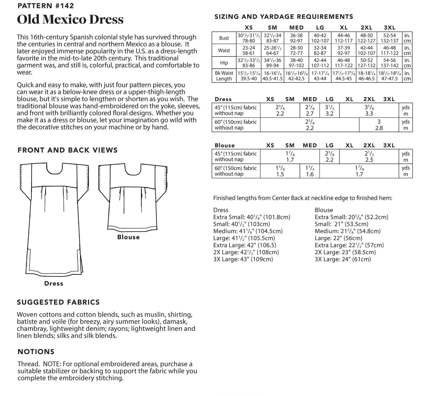 142 Old Mexico Dress Sewing Pattern