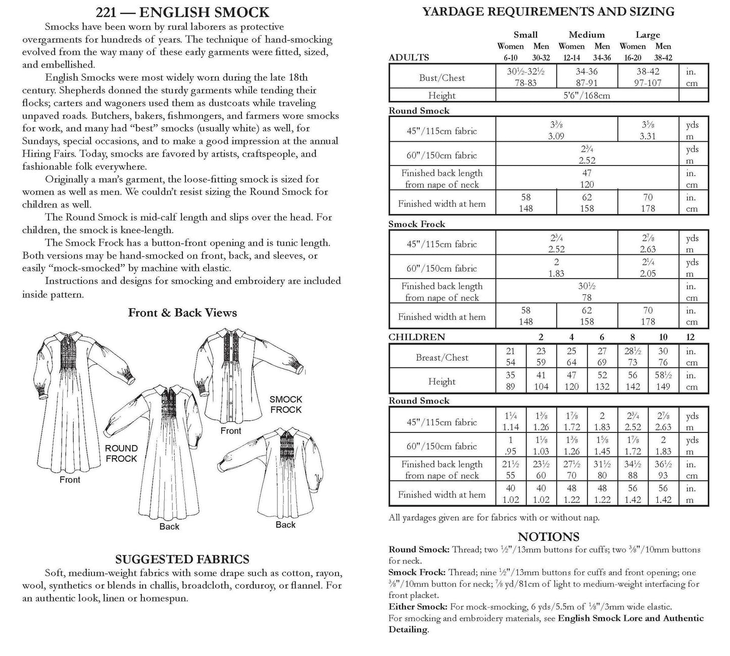 221 English Smock Sewing Pattern
