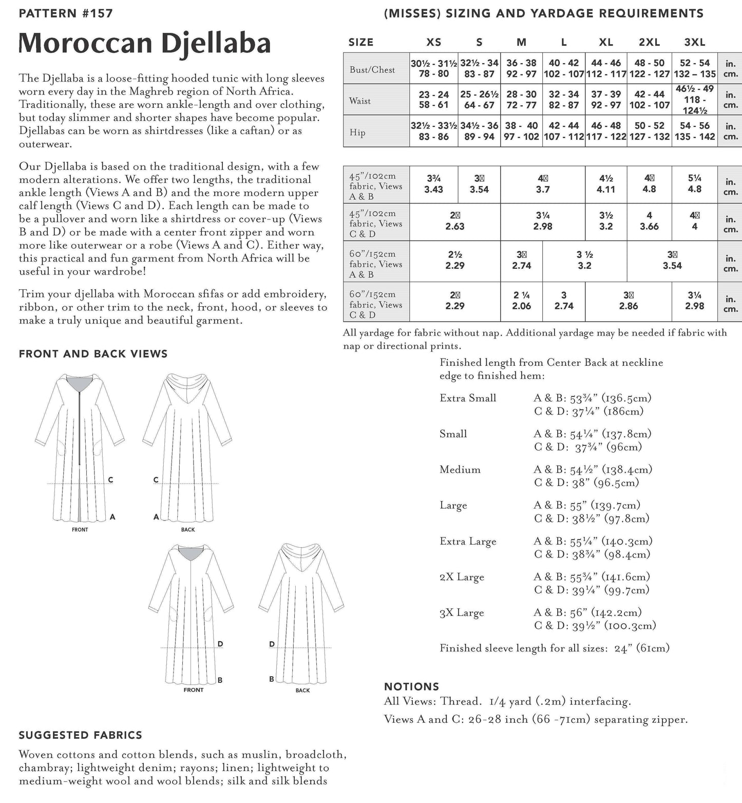 157 Moroccan Djellaba Sewing Pattern