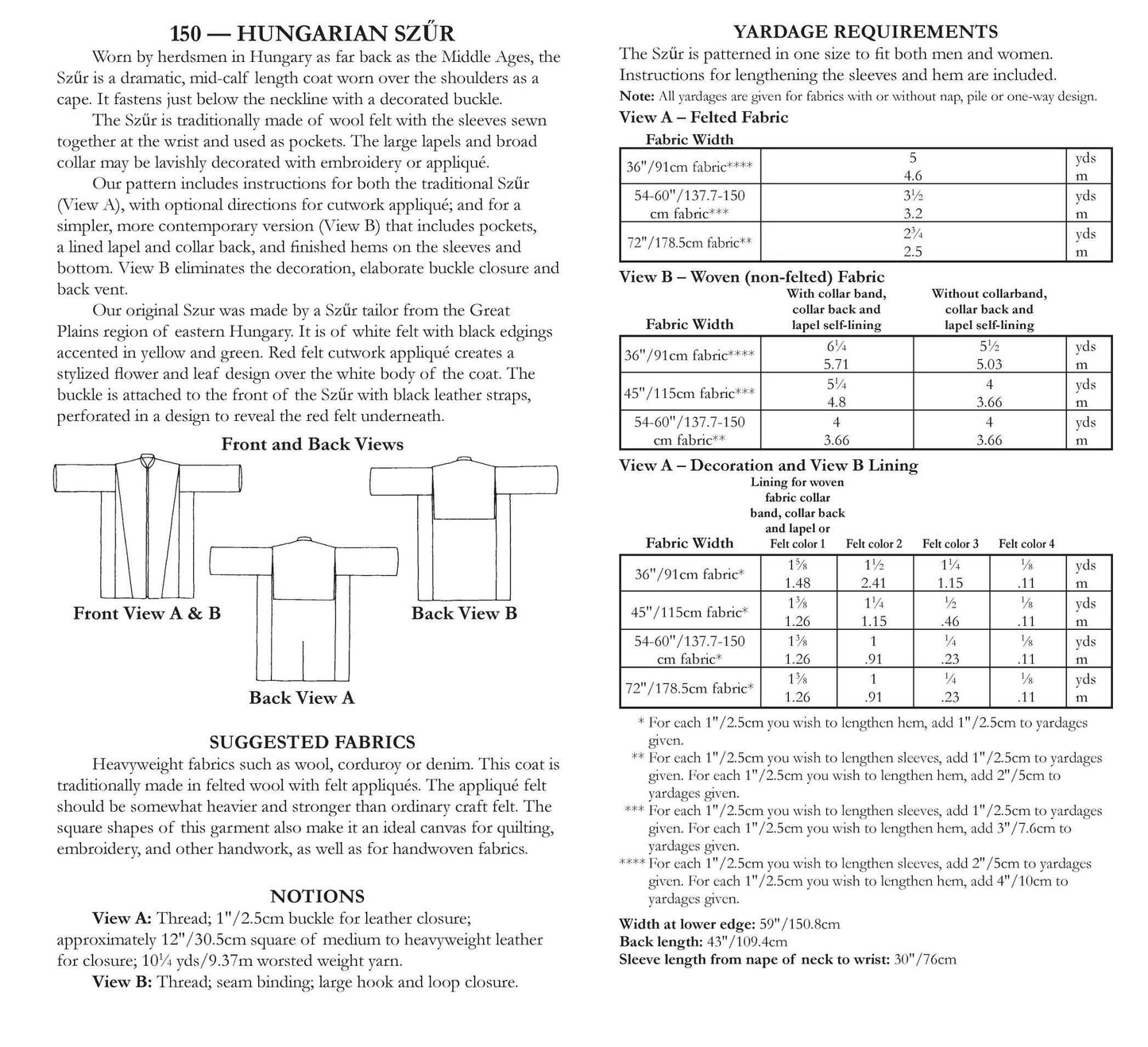 150 Hungarian Szur Sewing Pattern