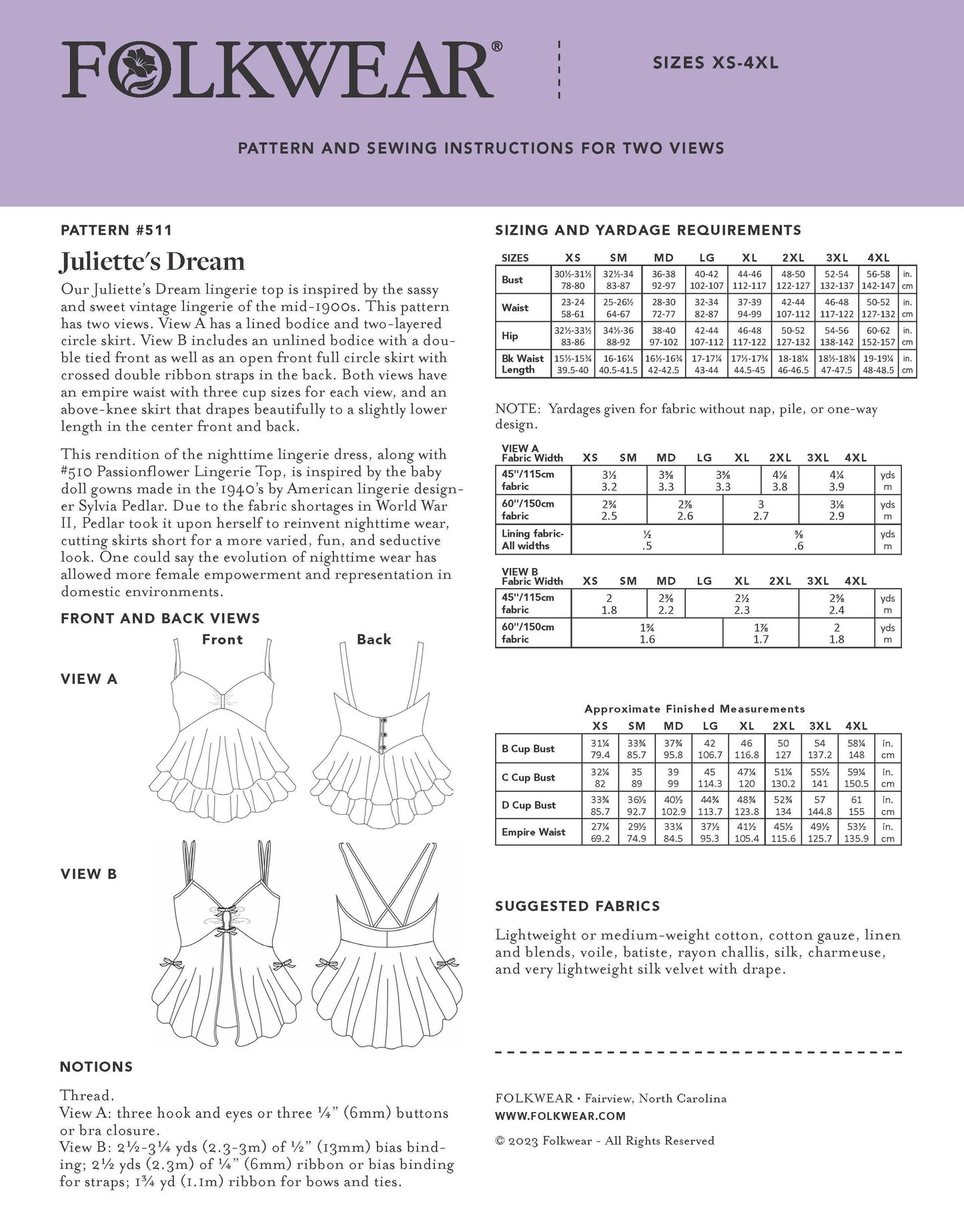 511 Juliette's Dream - Sewing Pattern