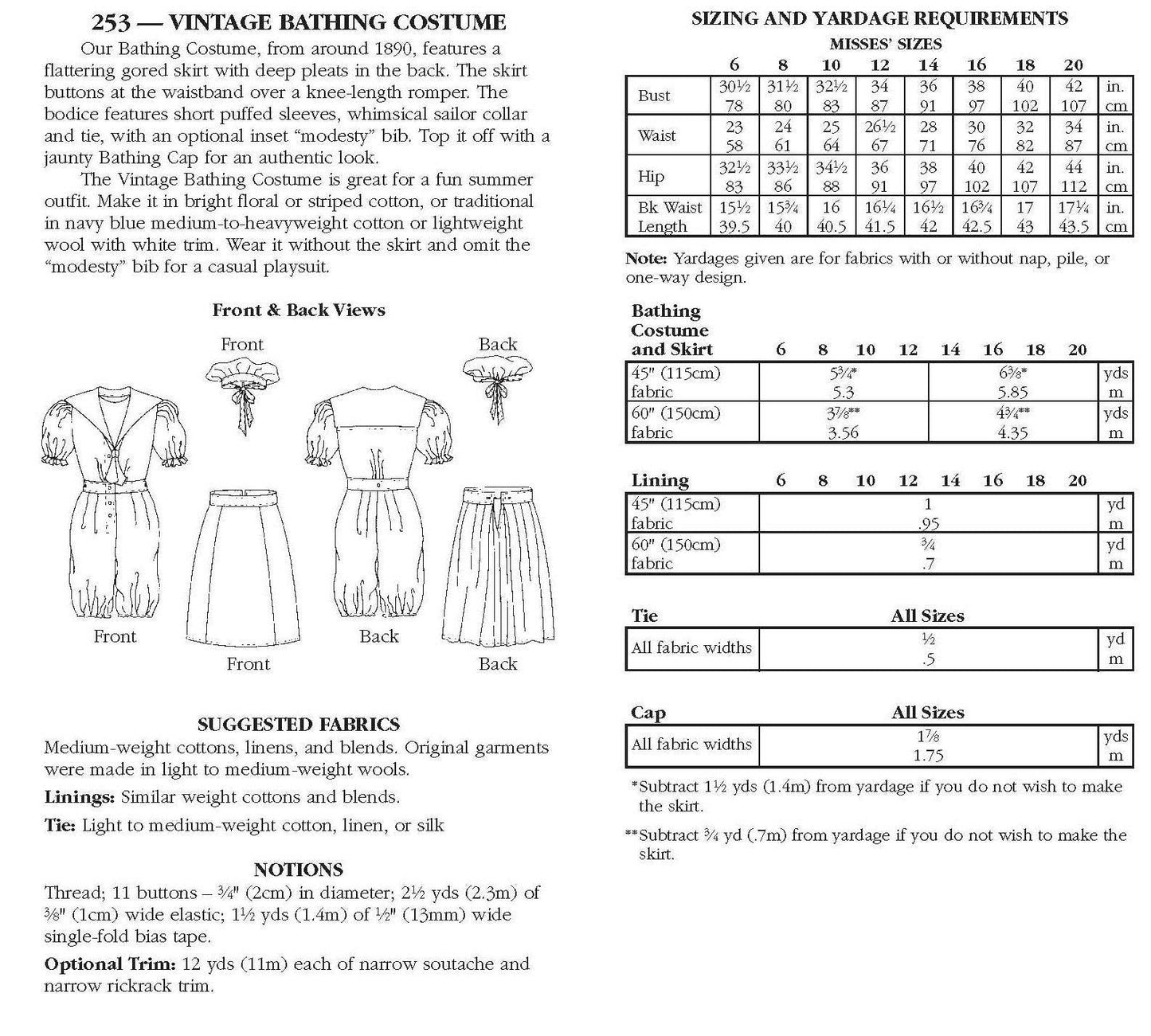 253 Vintage Bathing Costume - Sewing Pattern