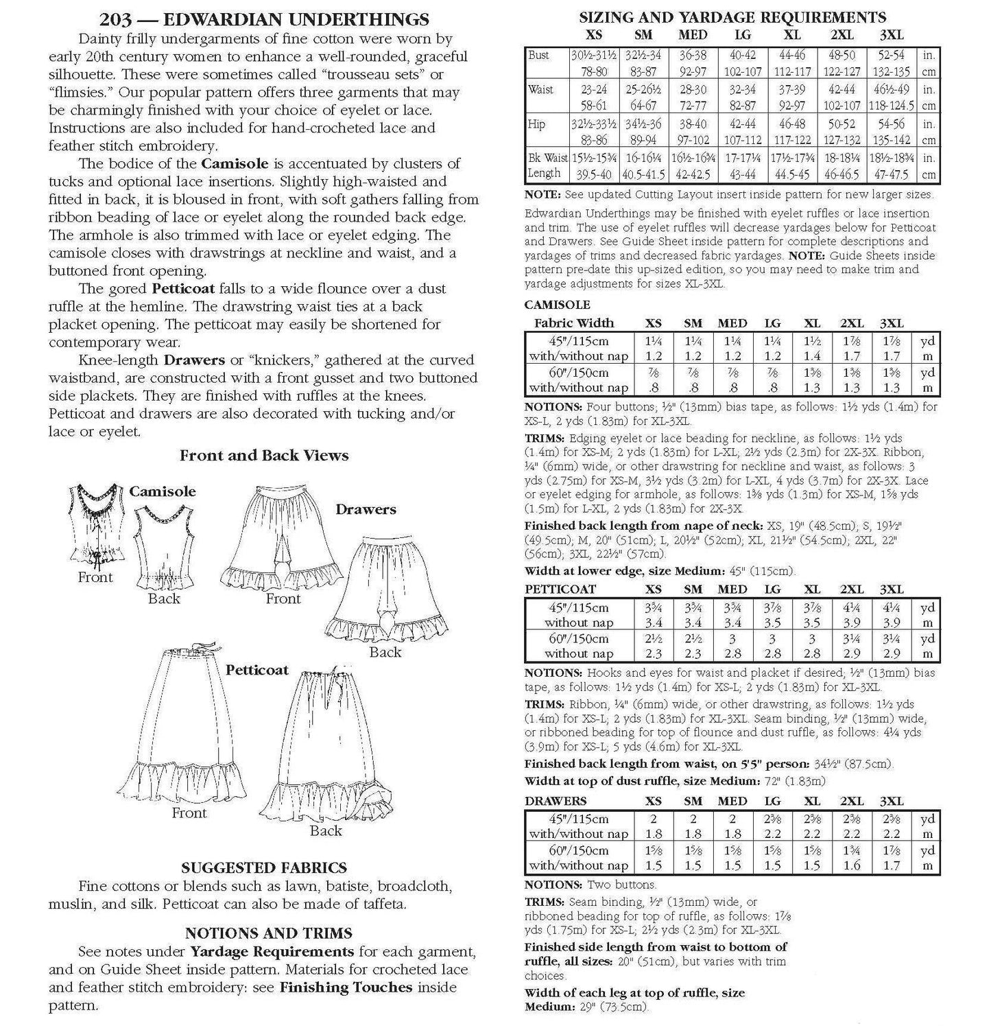 203 Edwardian Underthings - Sewing Pattern