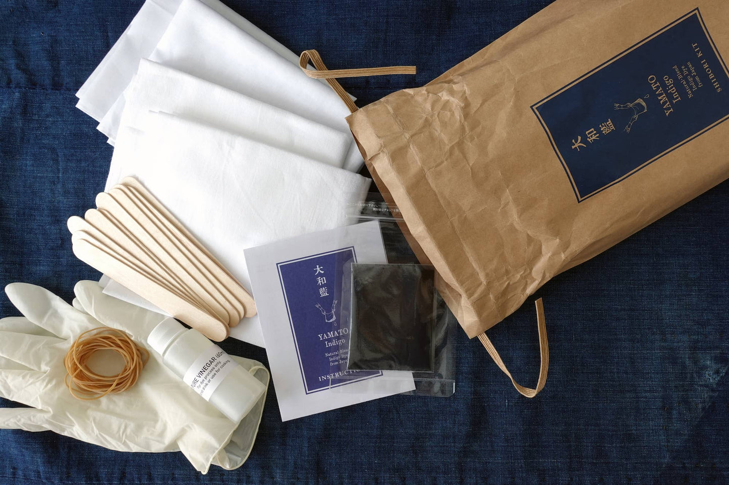 Yamato Indigo Shibori Kit (Bandana + Tenugui)