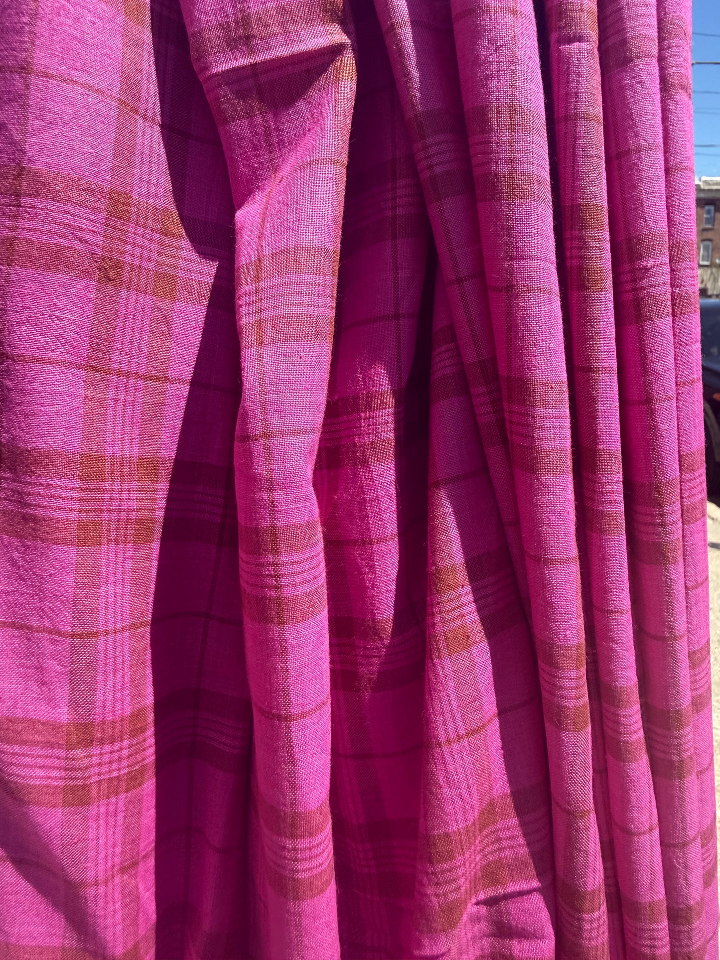 fushcia and rust plaid khadi cotton