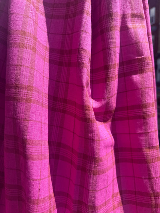 fushcia and rust plaid khadi cotton