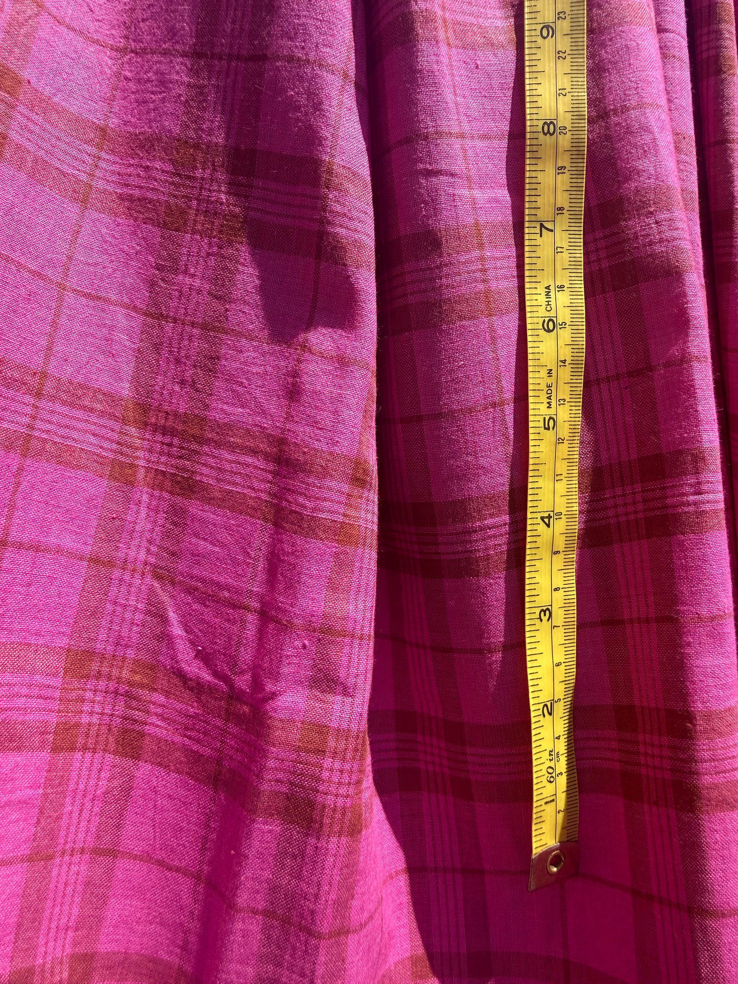 fushcia and rust plaid khadi cotton