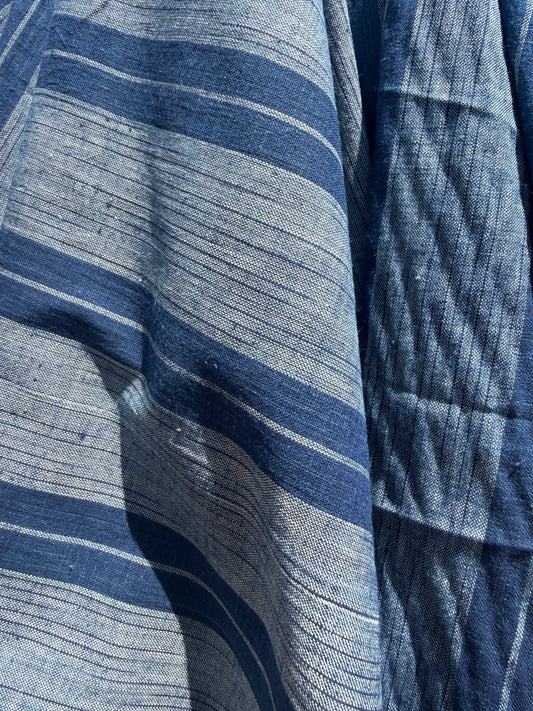 dark indigo wide stripe khadi cotton