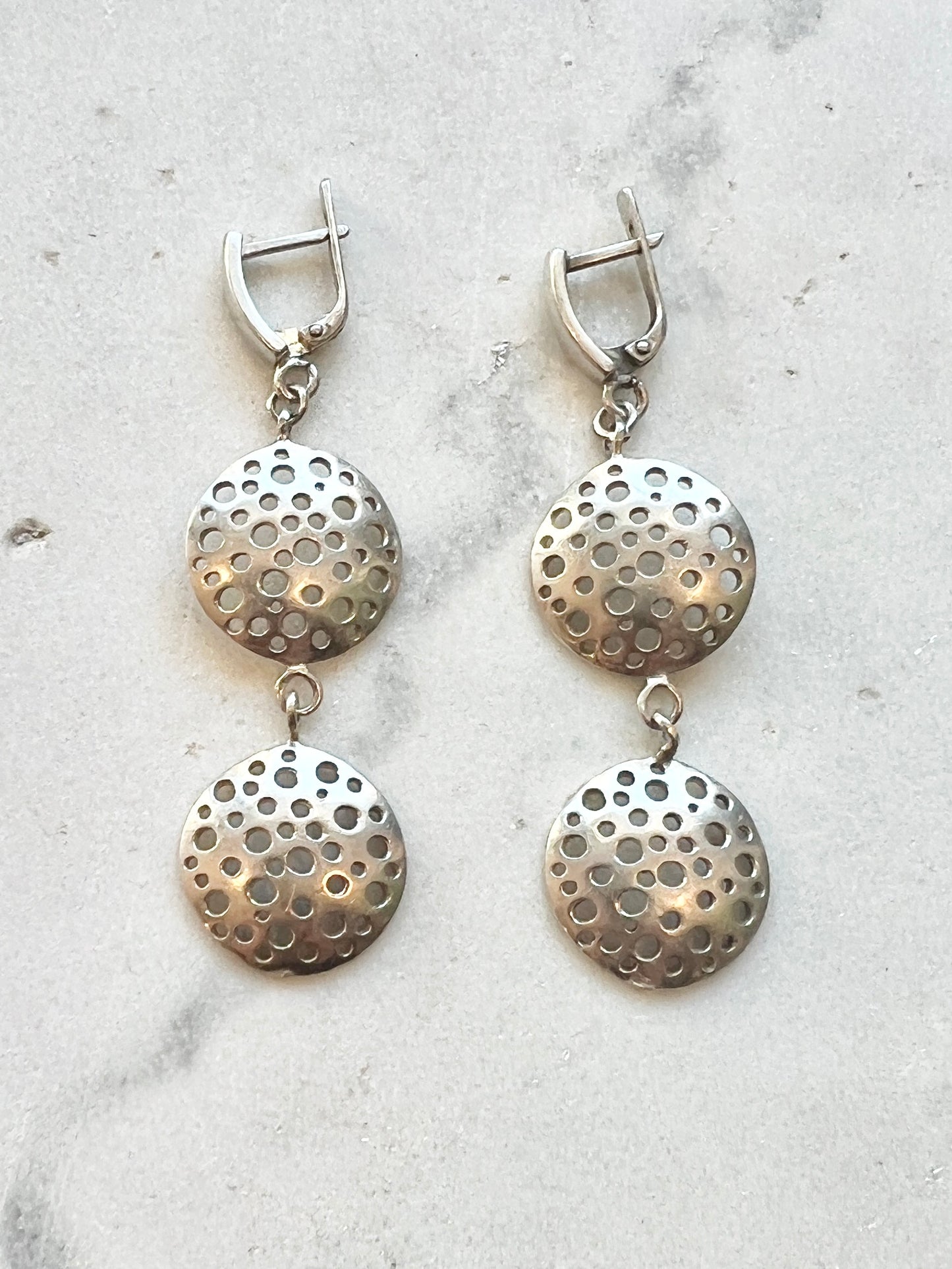 Silver Spotted Circle Earrings