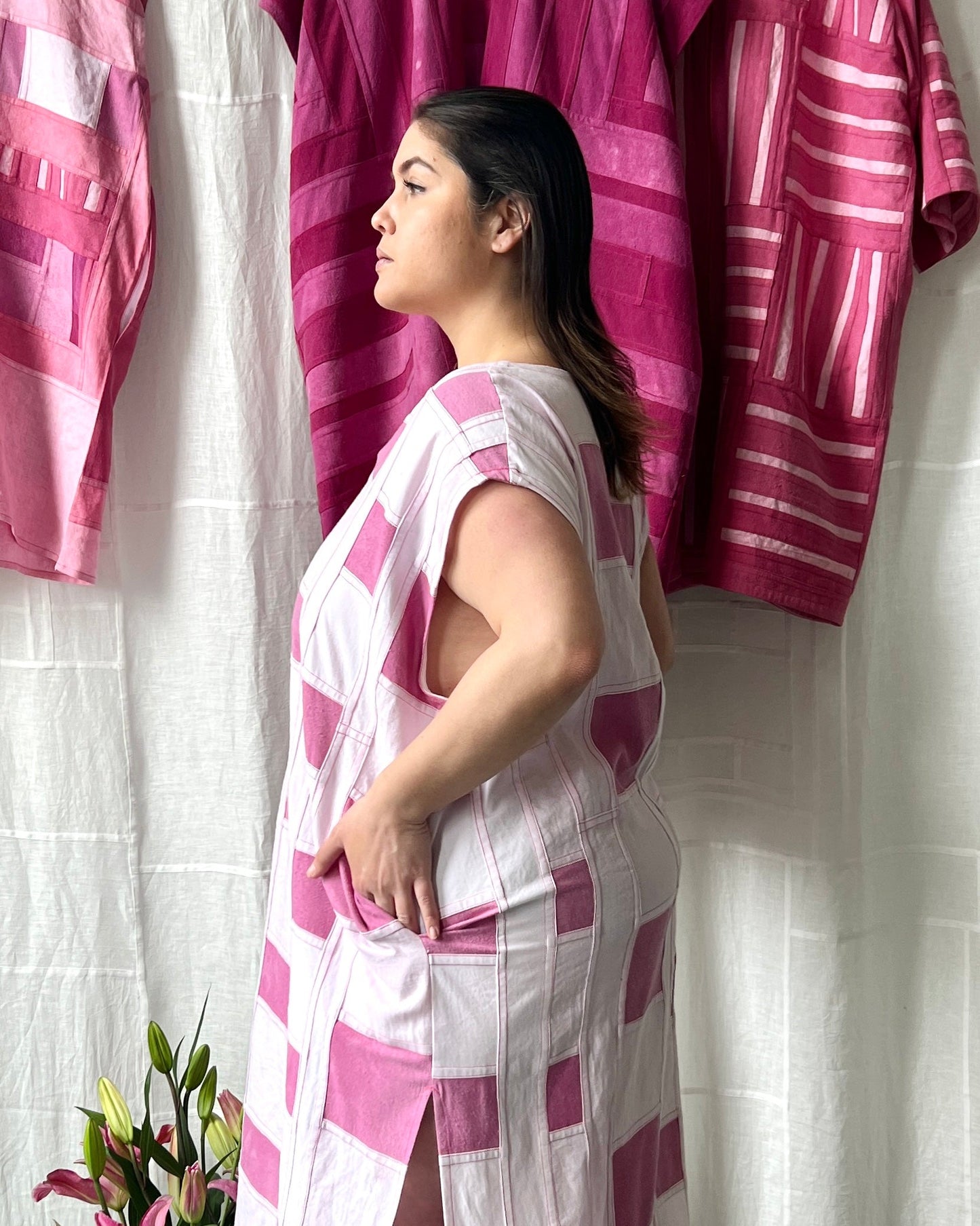 light pink cochineal scoop neck dress