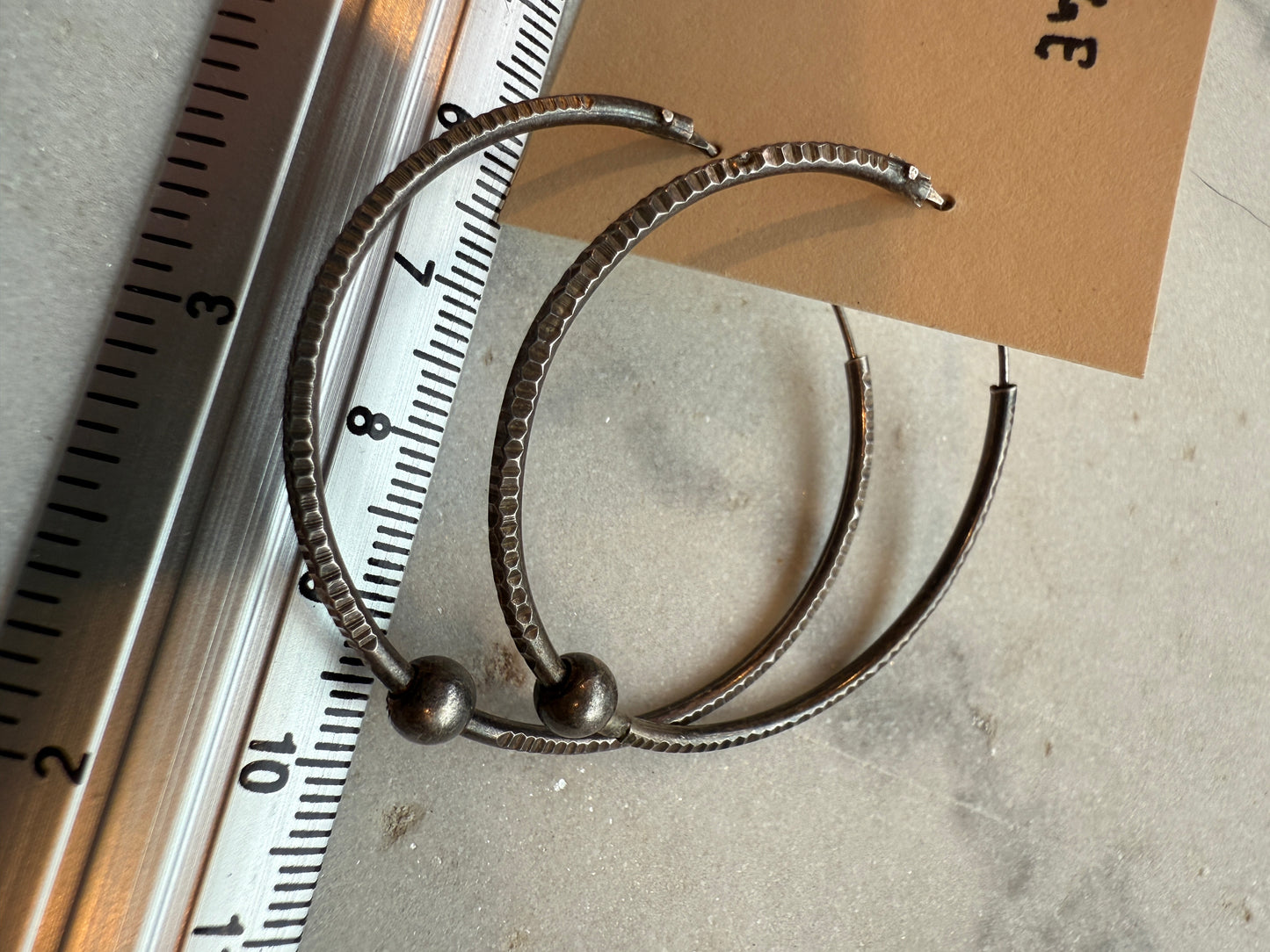 Silver Large Bead Hoop Earrings