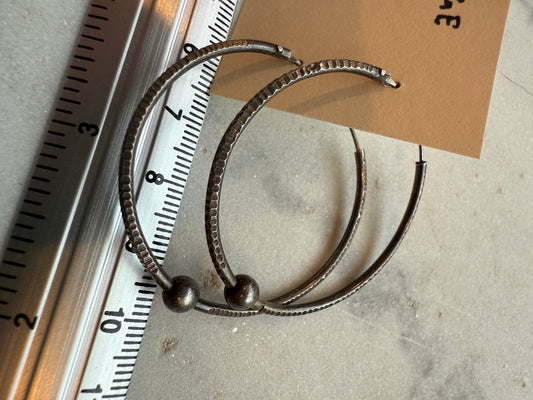 Silver Large Bead Hoop Earrings