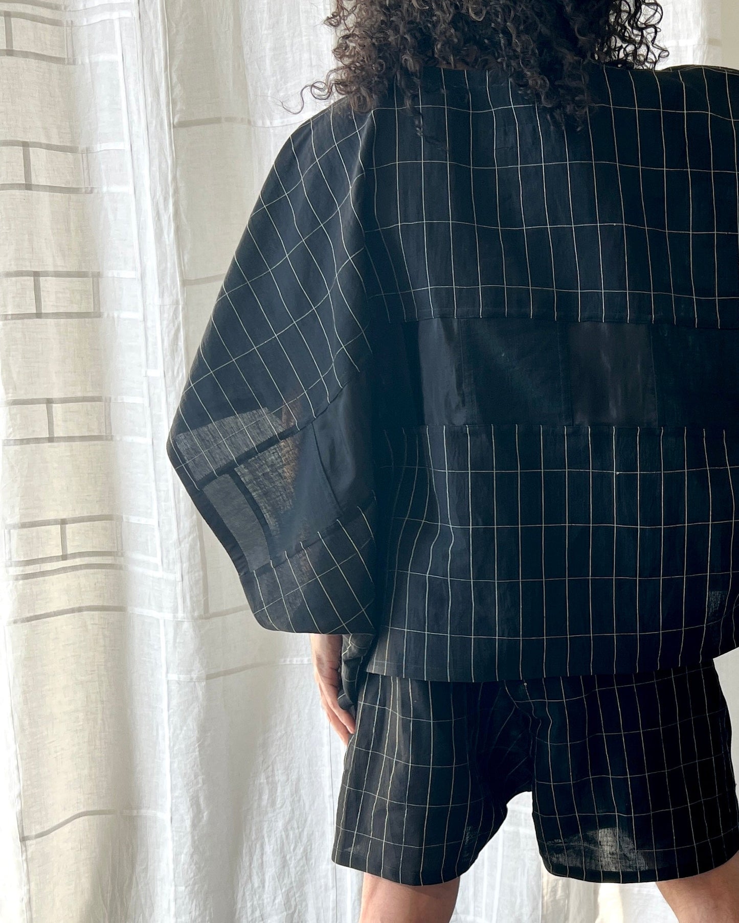linen and silk grid muscle shirt