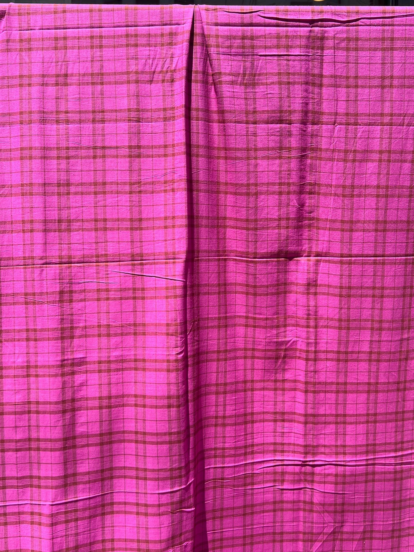 fushcia and rust plaid khadi cotton