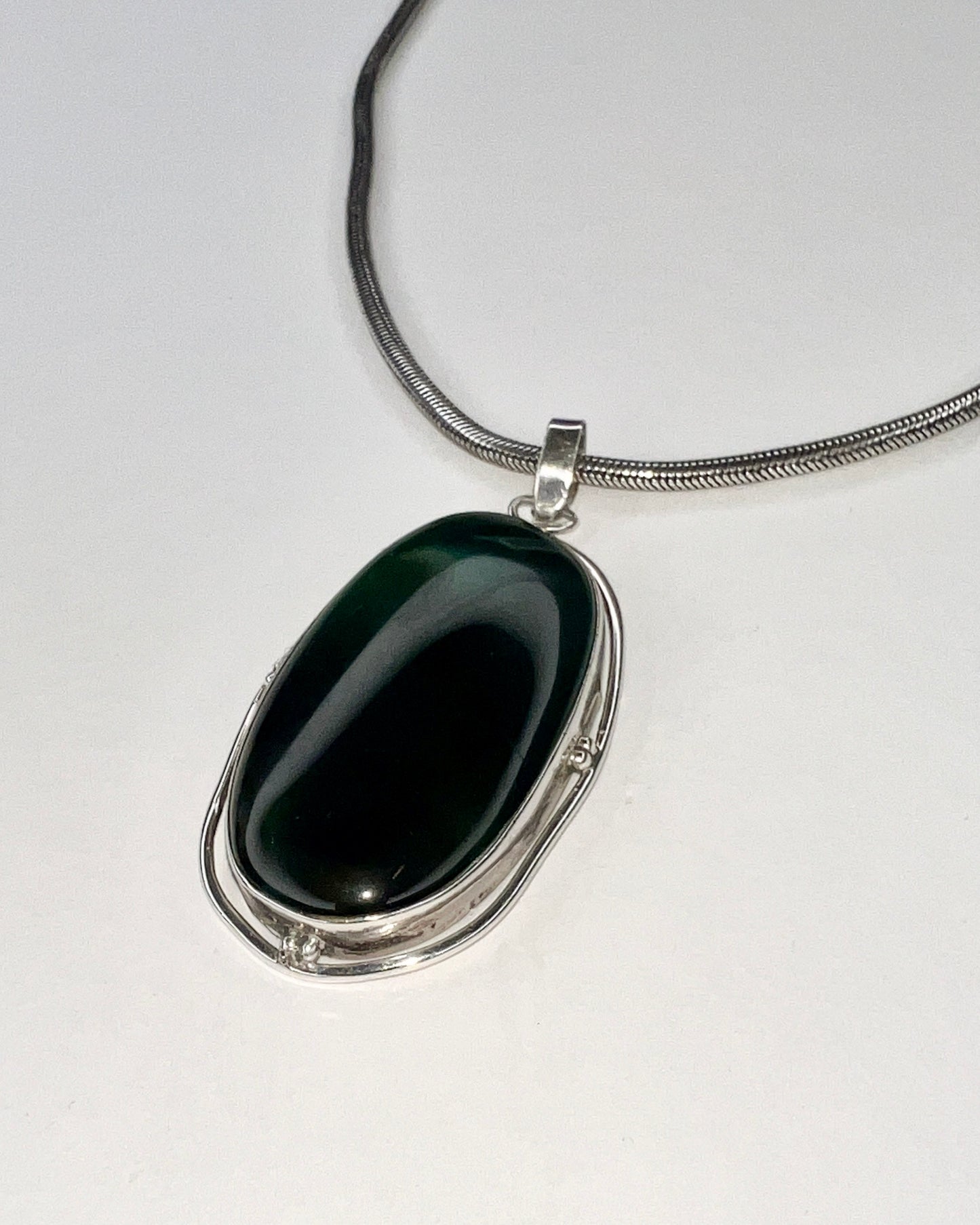 dark jade silver pendent necklace
