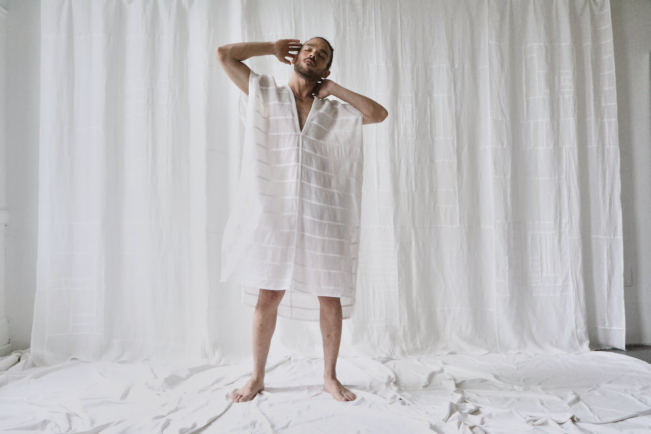 natural linen gauze caftan dress
