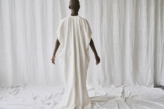 cream silk noil caftan dress