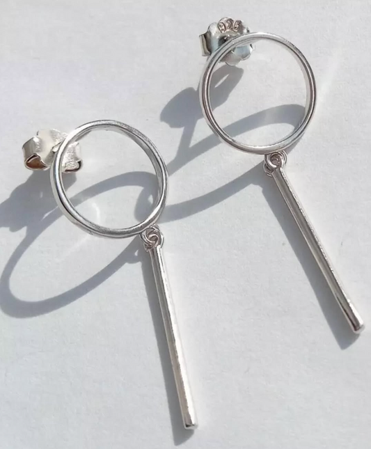 Silver Circle Rod Dangle Earrings