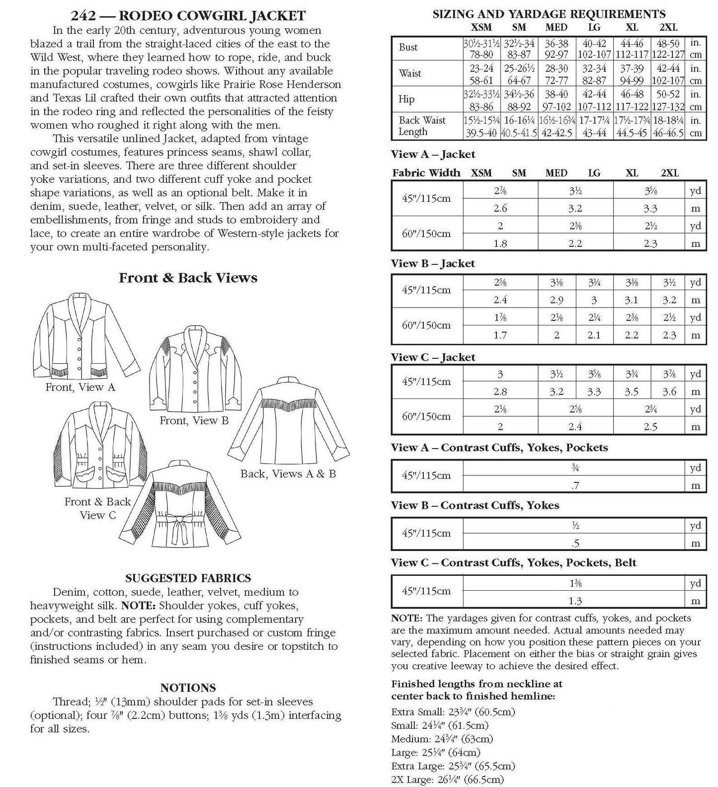 242 Rodeo Cowgirl Jacket - Sewing Pattern