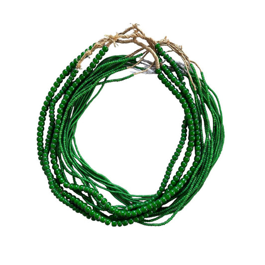 White Heart Glass Bead Green