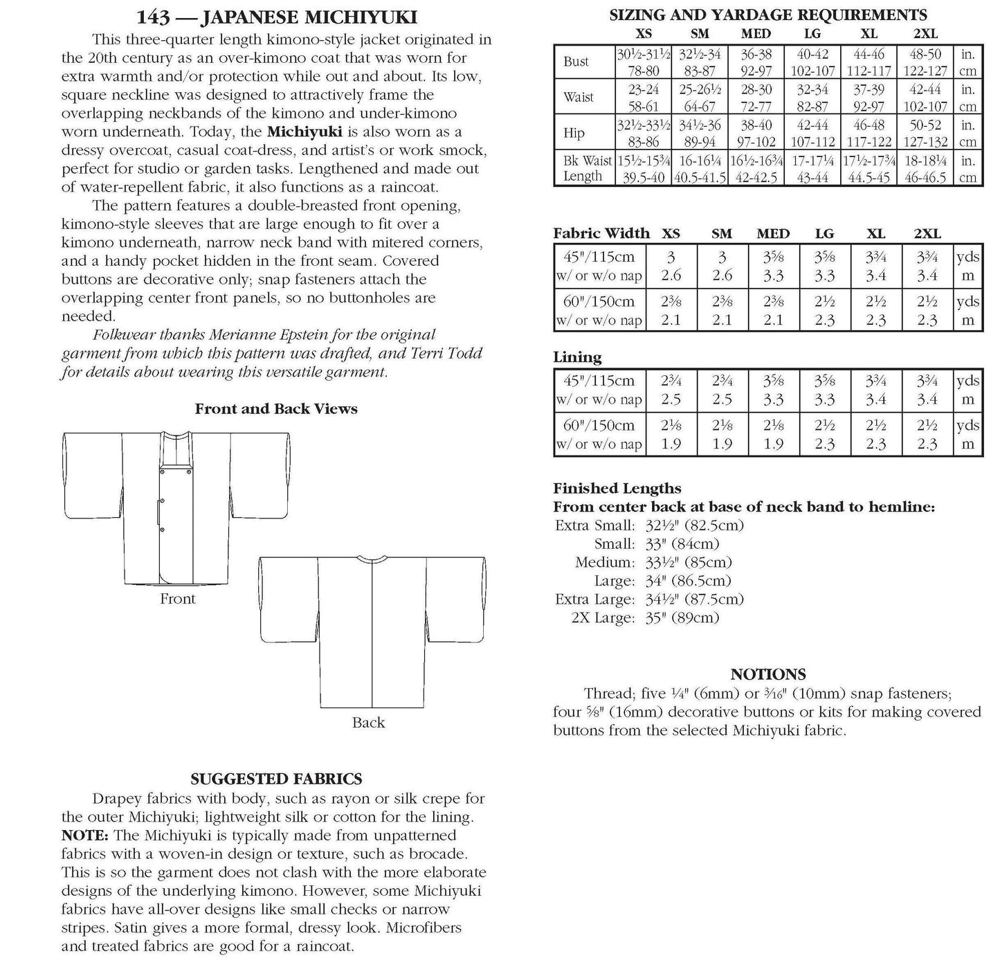 143 Japanese Michiyuki  Sewing Pattern