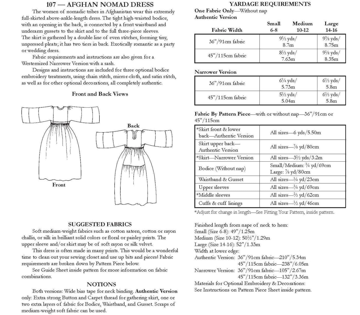 107 Afghan Dress Sewing Pattern