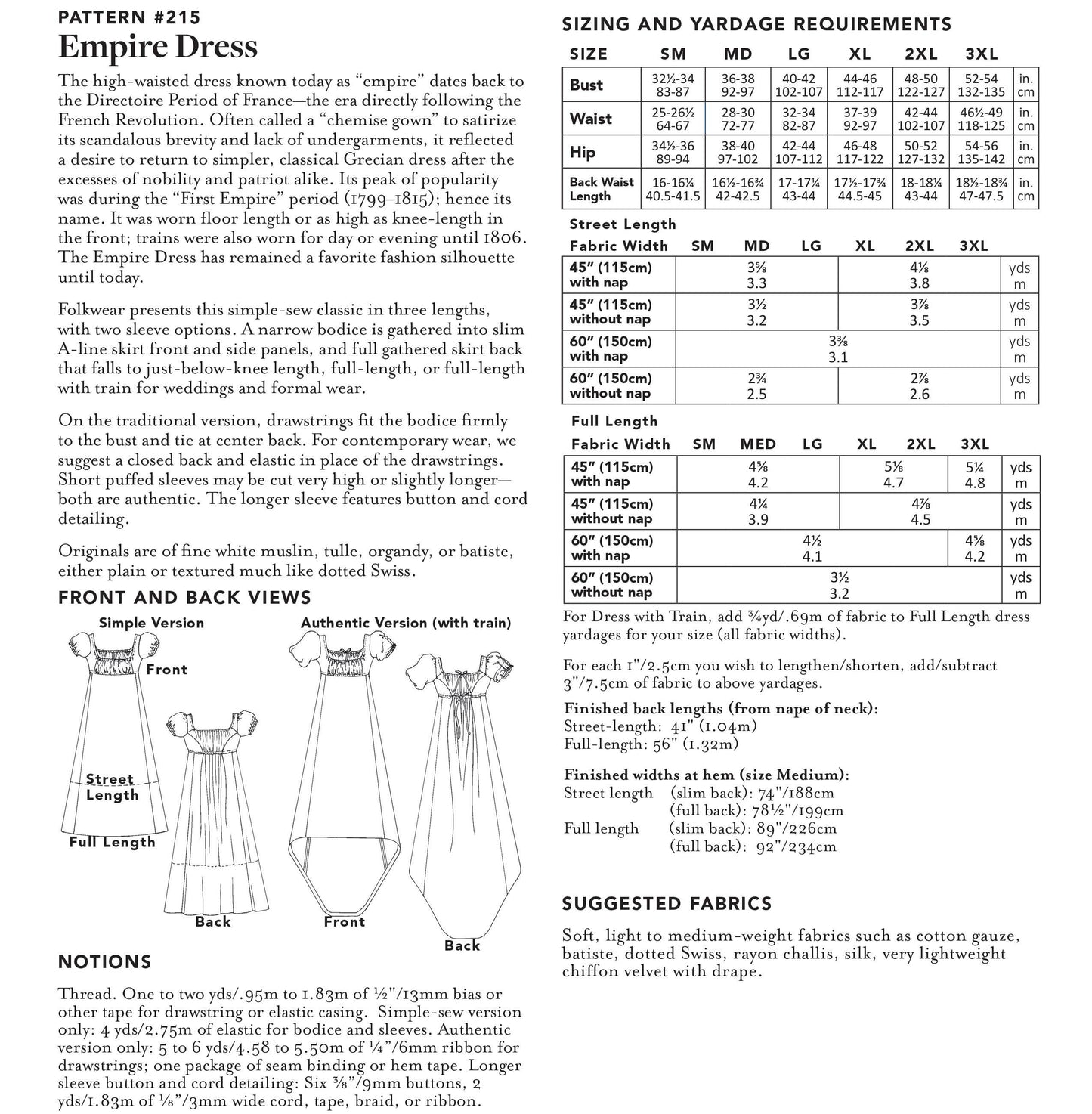 215 Empire Dress Sewing Pattern