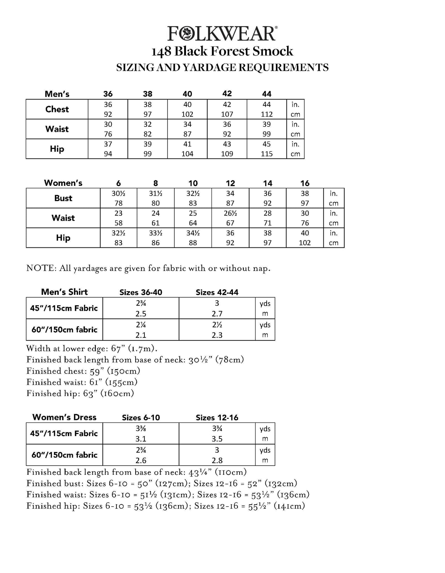 148 Black Forest Smock Sewing Pattern