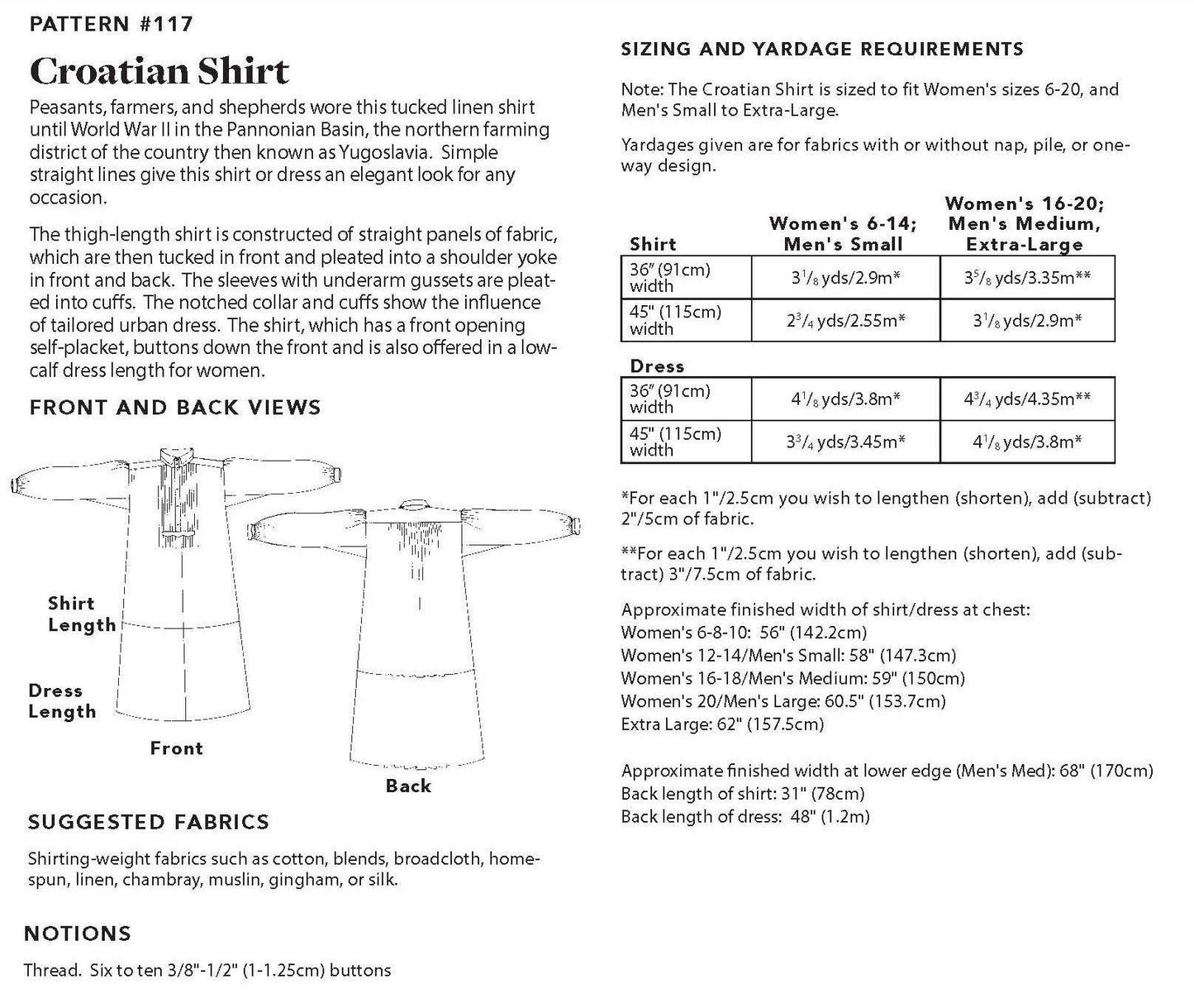 117 Croatian Shirt - Sewing Pattern