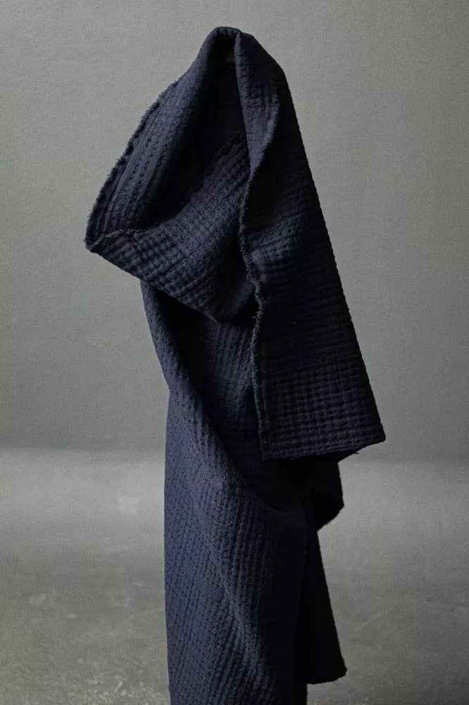 Soft Stitch Navy Jacquard Cotton