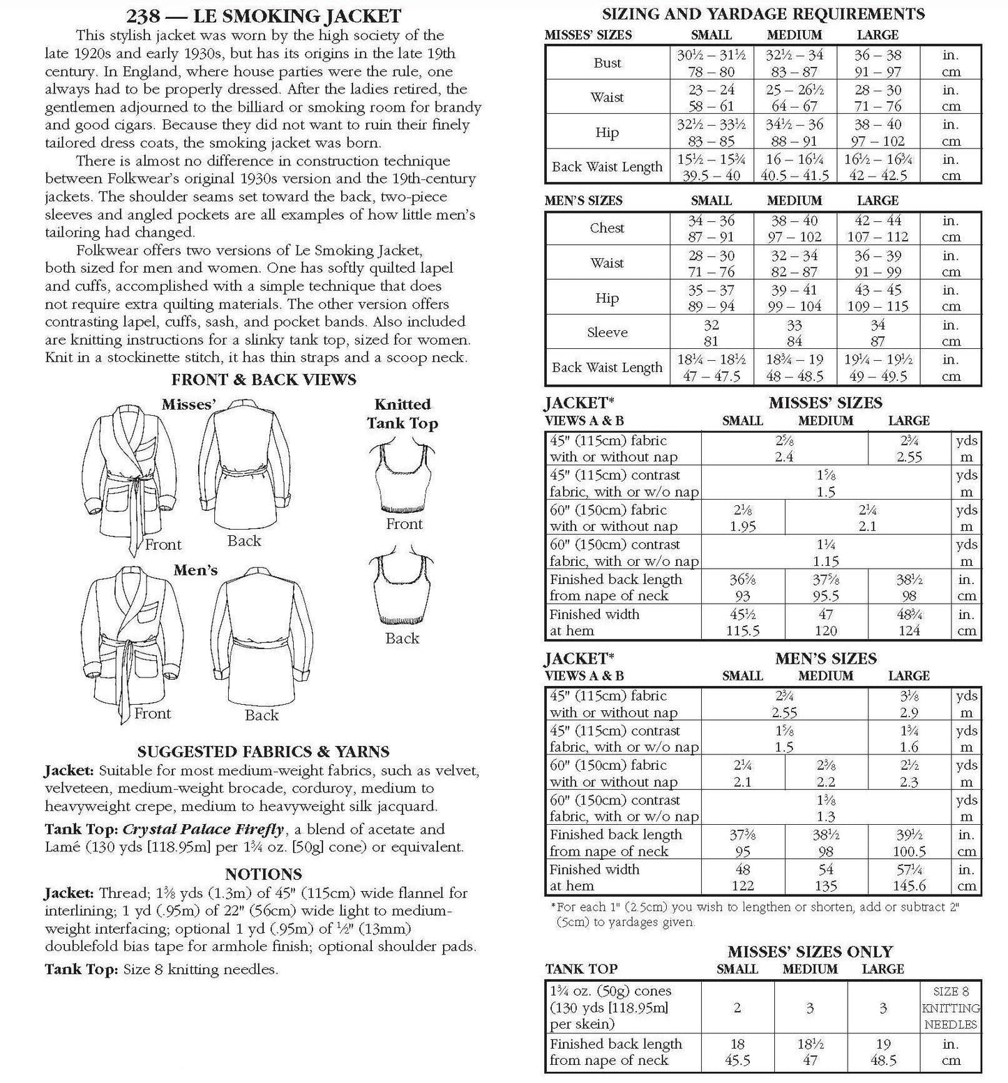 238 Le Smoking Jacket - Sewing Pattern
