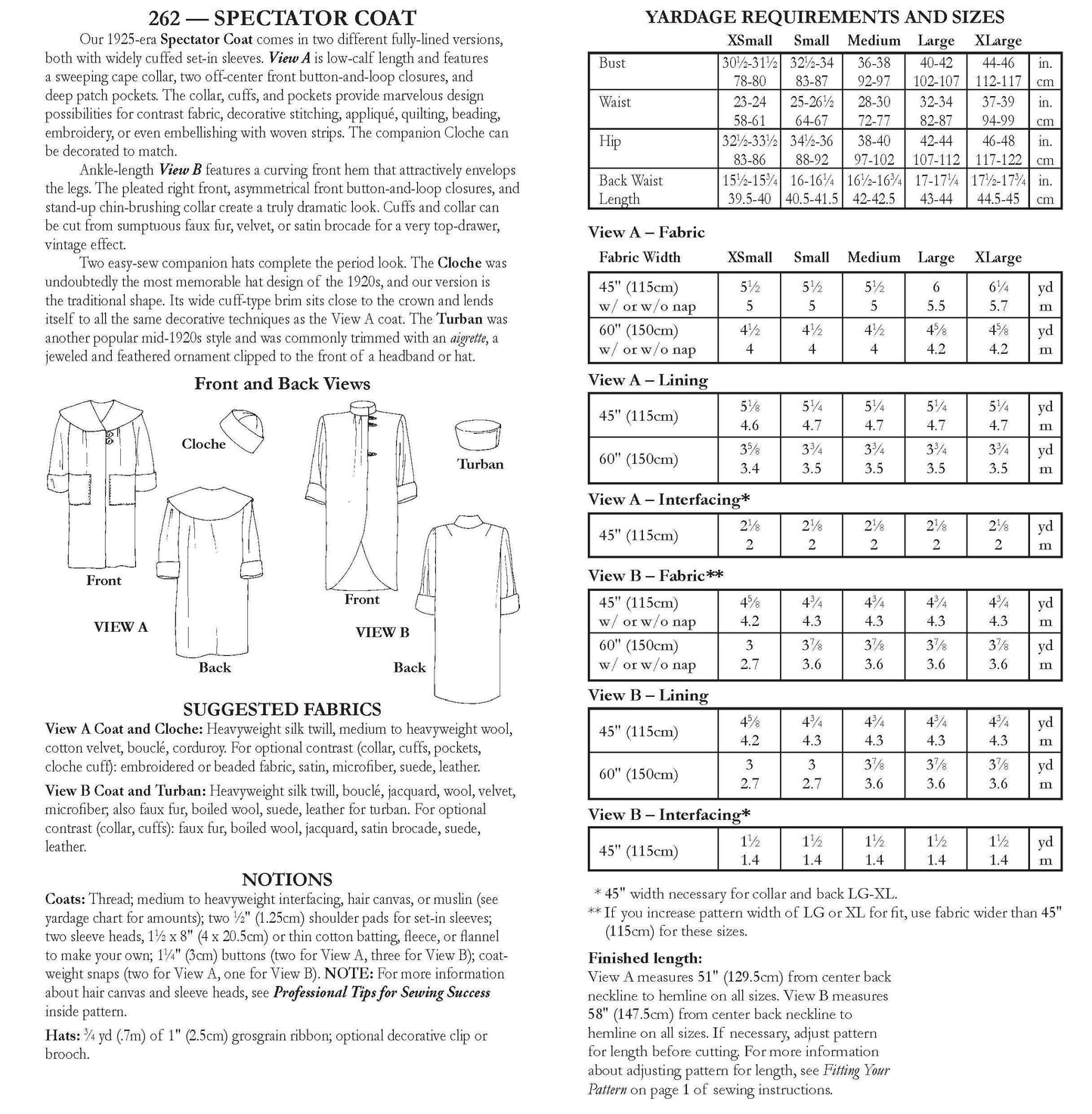262 Spectator Coat - Sewing Pattern