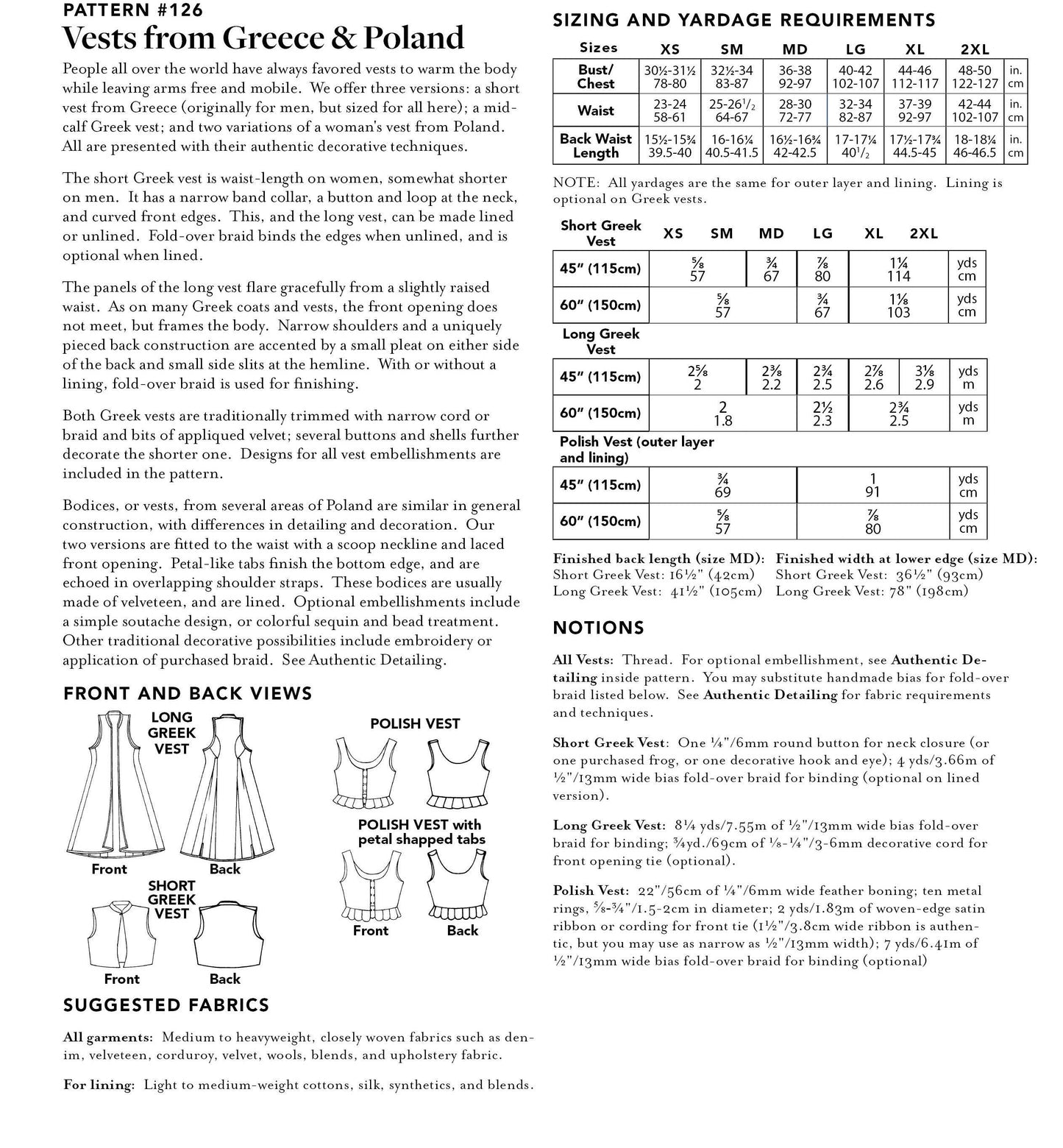 126 Vests from Greece and Poland - Sewing Pattern