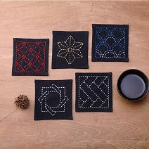 Sashiko Pre-printed Kofu-Tsumugi Cloth (Coaster)
